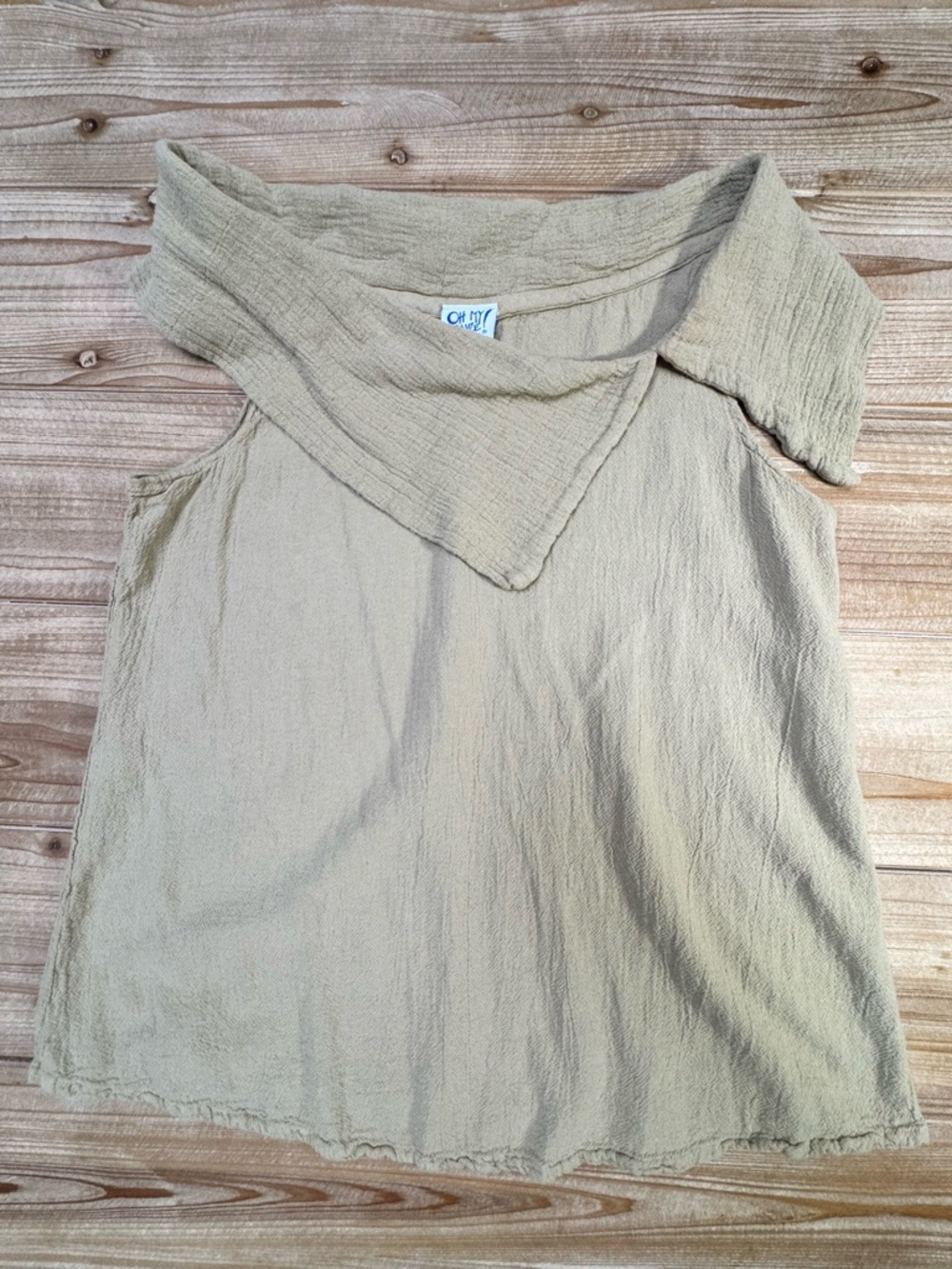 Oh My Gauze Khaki Cotton Top – Asymmetrical Neckline Coastal Minimal